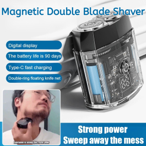 Magnetic Double Blade Shaver Waterproof Household Portable Washable Display Digital Charging Shaver