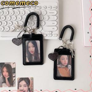 COMEMECO หนัง PU ที่ใส่บัตร พร้อมเชือกคล้อง ช่องใส่การ์ดคู่ กระเป๋าใส่บัตร แฟชั่น ฝาครอบป้องกันภาพถ่าย