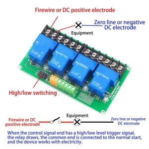 5V/12V/24V Relays Board 4 Channel Relays Module with Optocoupler Isolation Load DC30V AC250V 30A High Low Level Triggers