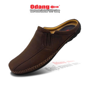 โอแดงชู รองเท้าหนังแท้แฮนด์เมด ของแท้ 100% รหัสสินค้า 401 เปิดส้น ทรงเท้าเรียว สี : ตาลออย ผิวเรียบ