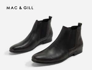Mac&Gill รองเท้าบู้ทสีดำหนังแท้ทรงฮาฟ Men Chelsea Leather Original