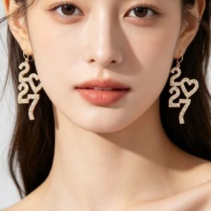 IVAOU Rhinestone 2027 Digital Earrings Long Drop Elegant Stud Earrings Fashion Love Heart Happy New Year Earrings New Year Party