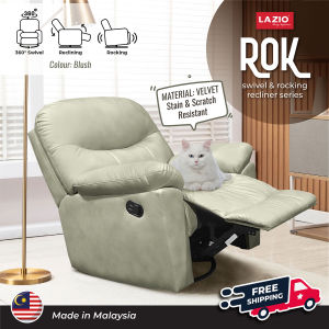 * PRE-ORDER & FREE SHIPPING * ROK VELVET FABRIC Material Recliner by Lazio Sofa | Rocking 360° Swiveling Recliner with Adjustable Back Rest | Assorted Colours / NEW TECHNOLOGY VELVET FABRIC - EASY REMOVE STAIN & SCRATCH RESISTANT / Pet-Friendly