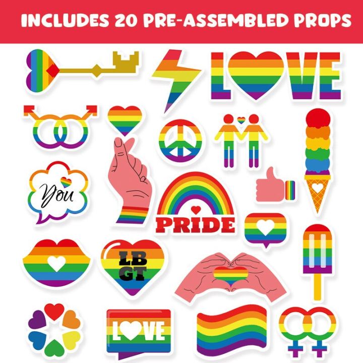 Pride Photobooth Props Rainbow Party Photo Booth Props Kit Gift for