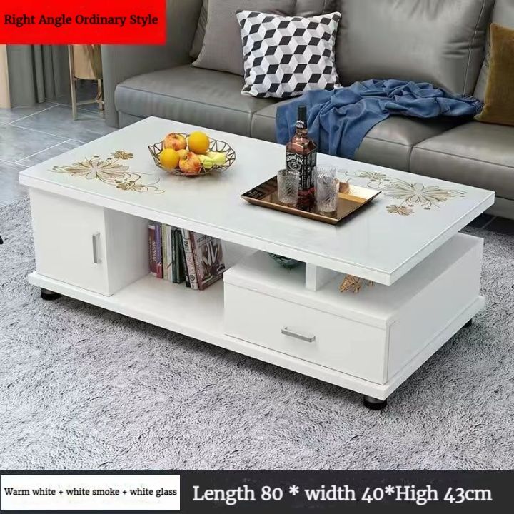 Tempered Glass Center Table Living Room Center Table Storage Shelf