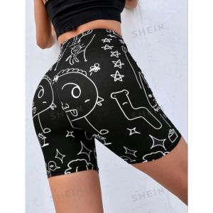 Doodle Printed Shorts Seamless Shorts Push Up Gym Exercise Fitness Cycling Summer (Good figure only) #GS125