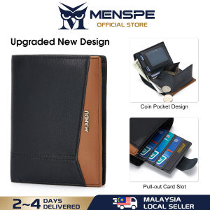 MENSPE Men Short Wallet Drawable Card Slot Design RFID Block Wallet Coin Wallets Soft Microfiber Genuine Leather Wallet Multi-Card Position ID Credit Cards Holders Coin Bag Business Wallets