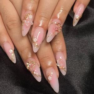 24Pcs Press on Nail Short Colorful 3D Flower Almond False Nail Stick on Nail False Nail Manicure Decoration 24Pcs