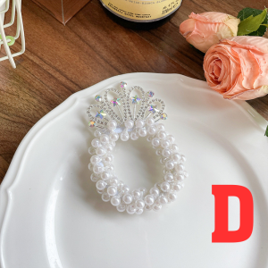 Dây Buộc Tóc Hình Vương Miệng Đính Đá Lấp Lánh Phối Ngọc Dây Chun Búi Tóc Cho Bé