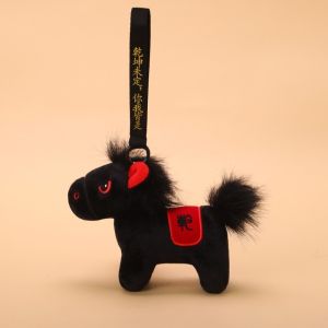 Oldlaiben Good Luck Plush Toy Black Horse Keychain New Year Bag Charm Doll Pendant Student Gift Mainan Melekat