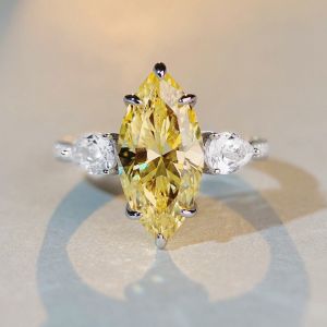 Wong Rain 18K Gold Plated 925 Sterling Silver Marquise Cut Lab Sapphire Citrine High Carbon Diamonds Fine Jewelry Ring Wholesale