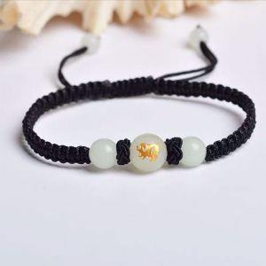 Vòng tết chỉ đỏ (đen) con giáp tuổi hợi - Vòng tay đá hình con lợn - May mắn tài lộc
