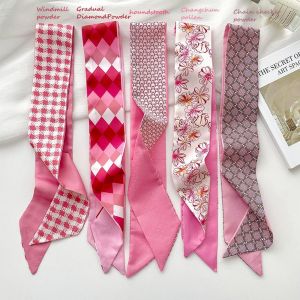QIWANBA19 Pink Silk Scarf Flower Ribbon Headband Long Scarf Simple Neckerchief Scarf Hair Band Women