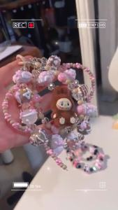 Crystal Beads Bag Charm with CuteDoll -  Creative Phone Strap Keychain pendant decoration