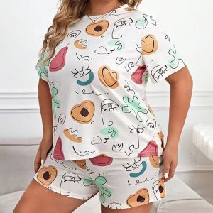 3102025 New Cross-Border Exclusive Foreign Trade European and American Womens Loose Pajamas T Plus Size Homewear Set with Shirt and Shorts