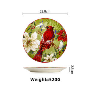 OMK American Style Underglaze Ceramic Tableware Set Dinner Plate Vintage Red Bird Series