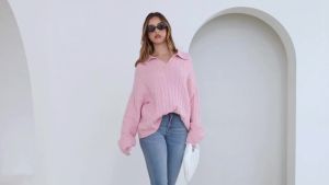 BTFBM Womens Oversized Sweater Autumn Fashion Clothing 2025 Fashion Knitted Pullover Casual Long Sleeve V Collared Sweater Pullover Top