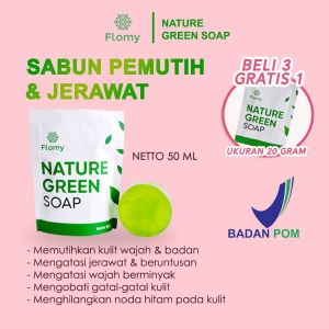 Flomy Nature Green Sabun Mencerahkan Wajah Badan | Sabun Jerawat | Sabun Gatal BPOM
