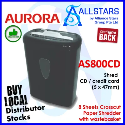 (ALLSTARS : No.1 Shop / Office Shredding PROMO) AURORA AS800CD 8 sheets Crosscut Paper Shredder with Bin / Shred size 5 x 47mm / Shred CD & Credit Card (Warranty 1year with Aurora SG)