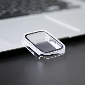 Diamond Case for iWatch Series 9 45mm 41mm 40mm 44mm 38mm 42mm Women Bling Glass Screen Protector for Series 8 SE 7 6 5 4 3 2 1 Tali Jam Pintar