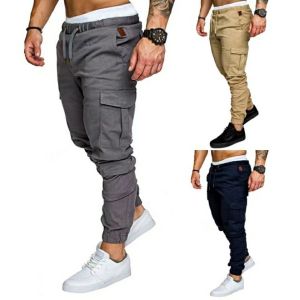 Naimo Mens Trousers Workwear Multi-pocket Solid Color Woven Fabric Casual Pants Leggings
