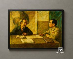 Tranh Nghệ thuật "Bác Hồ Và Tướng Giáp Ở Chiến Khu" VIETSMART ART - Sơn dầu 45x 60cm