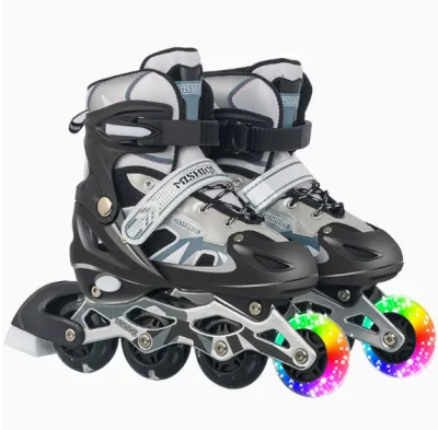 Kids Roller Skates Size Adjustable Single-row Upper with Flash Wheel PU Roller Skate Shoes Child Teenagers 4 Wheels Patines Shoes