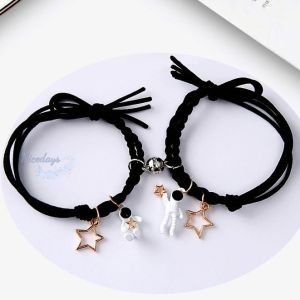 Nicedays🍒2PCS Korea Ins Angin Cinta Persahabatan Tali Jalinan Gelang Pasangan Gelang Induksi Magnetik Seri Astronot COD