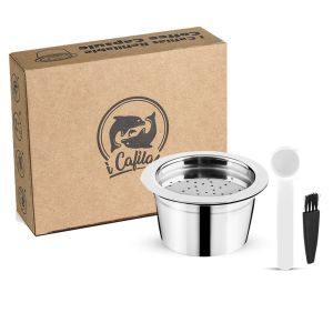 【i Cafilas】[YK01] Reusable Coffee Capsule Cafeteira Nescafe Filter Nespresso Cafe Refillable 304 Stainless Steel Repeatedly Coffee Tools Crema Maker Cups Pods for Tchibo Cafissimo Mini & K Fee Twins Verismo ALDI Expressi