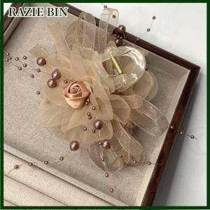 RAZIE BIN Fashion Temperament Mesh Bow Bead Tassel Women Ponytail Shark Clip Girl Headwear Accessories