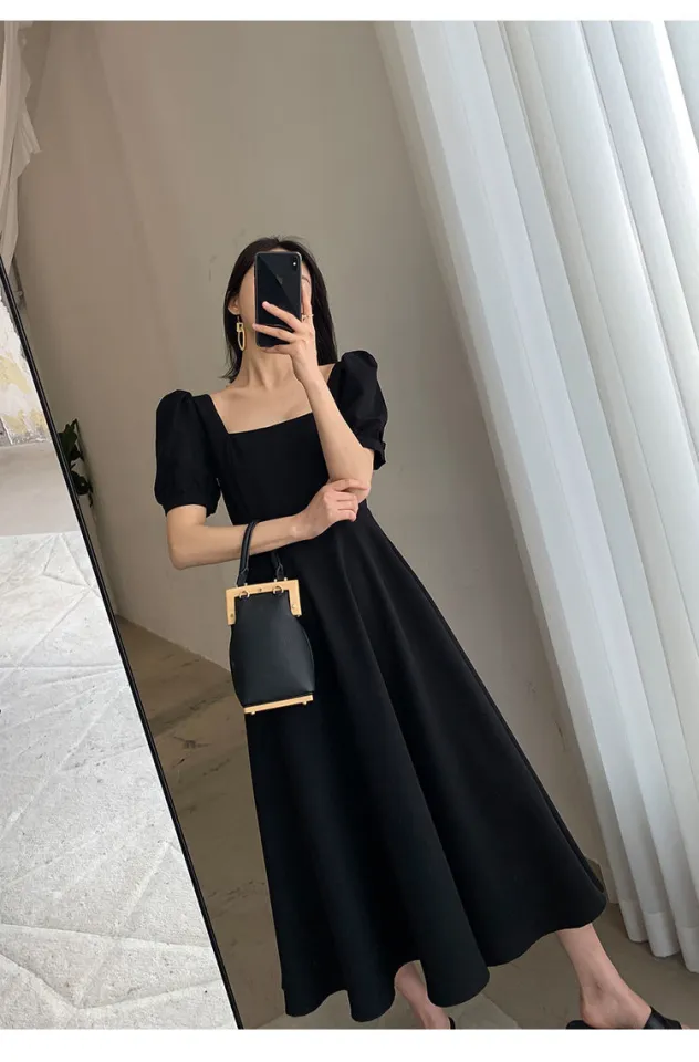 Plus Size Dress for Women Korean Hepburn Style Square Neck Short