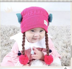 For 3 to 36 Month Baby Girl --Smart Baby Flower Wool M Korean Lovely Rabbit kitty Style New Born Infant Child Baby Girls Soft Yarn Hat Gift LH M01