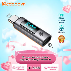 Mcdodo OT-5990 – Đầu Chuyển L Sang Type-C PD 36W Có Màn Hình Kỹ Thuật Số Sạc Nhanh Cho iPhone (KHÔNG HỖ TRỢ ÂM THANH)
