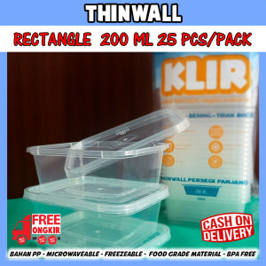 Kotak Makan Plastik persegi 200 ml / Thinwall Persegi / Tempat makan KLIR - ANTI PECAH anti bocor isi 25 pcs