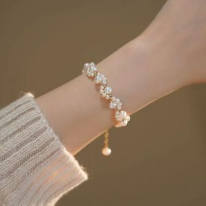 good 999 Fashional pearl flower gold plated bracelets B3092