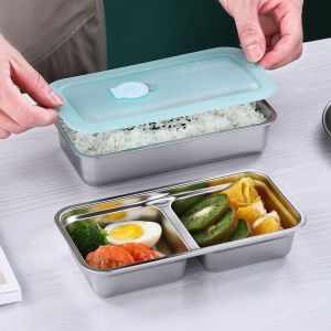 MAXI Single/Double Compartment Stainless Steel Snack Containers Anti-scalding Reusable Divided Lunch Plate Portable Heat-resistant Separate Condiment Tray Dips