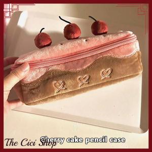 [The Cici Shop] Cute Plush Cherry Cake Pen Bag Exquisite Storage Large Capacity Student Advanced Stationery Korean Stationery Pencil Pouch