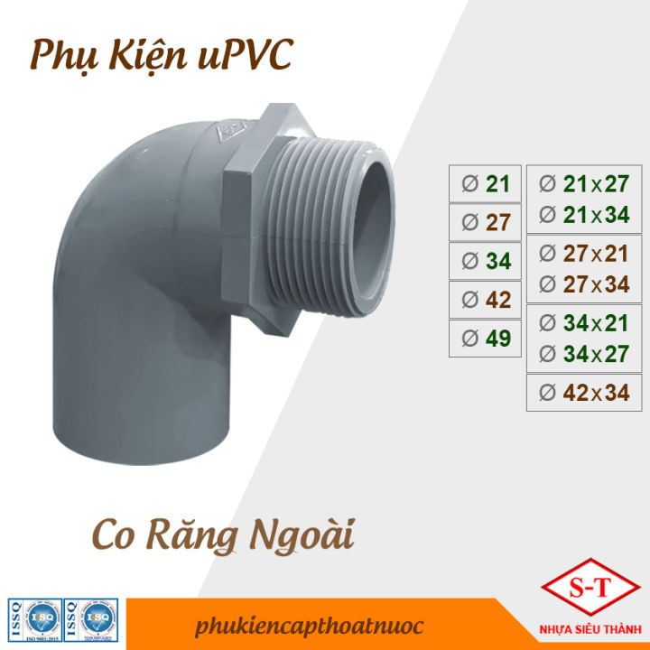 Co Răng Ngoài, Co Ren Ngoài PVC phi 21, 27, 34, 42, 49, 21x27, 21x34 ...