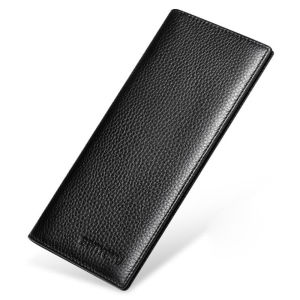 BANYANU 100% Cow Genuine Leather Long Card Holder Wallet Original Ultra Thin Men Wallet Black Color Birthday Gifts