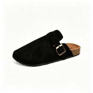 Women Cork Clogs Mules Slippers Adjustable Buckle Suede Closed Toe Slip‑on Sandals Casual Outdoor Flat Slide Shoes for Ladies (SIZE UP +1)