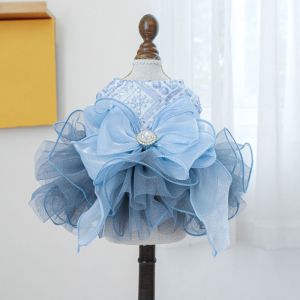 OUTOPEN Soft Pet Princess Dress Fluffy Cute Pet Costume Puppy Gown Blue Puppy Fairy Skirt Birthday Party