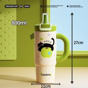 【Ucocolla】800ml Cute Vacuum Tumbler Hot and Cold With Straw Handle 316 Stainless Steel Water Bottle