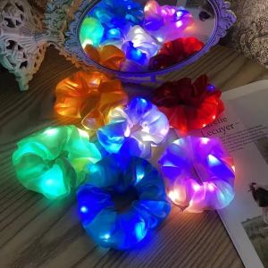 LED Luminous Hair Scrunchies Headwear Elastic Ponytail Holder Light Women Girls Hair Bands for Halloween Christmas Party
