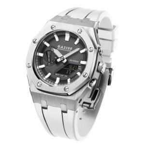 JANSIN 3rd Gen Modified Accessories For Casio G-Shock GM2100 Metal Bezel Stainless Steel Watch Case Fluororubber Strap G-Shock GM-2100 gen5 Casioak Mod Metal Watchband
