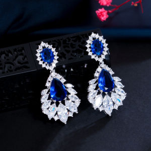 SEQUITO Sparkling Women Ear Jewelry White Gold Plated Full Pave Setting AAAAA Cubic Zircon Flower Shape Drop Dangle Earrings for Engagement Gift SE853