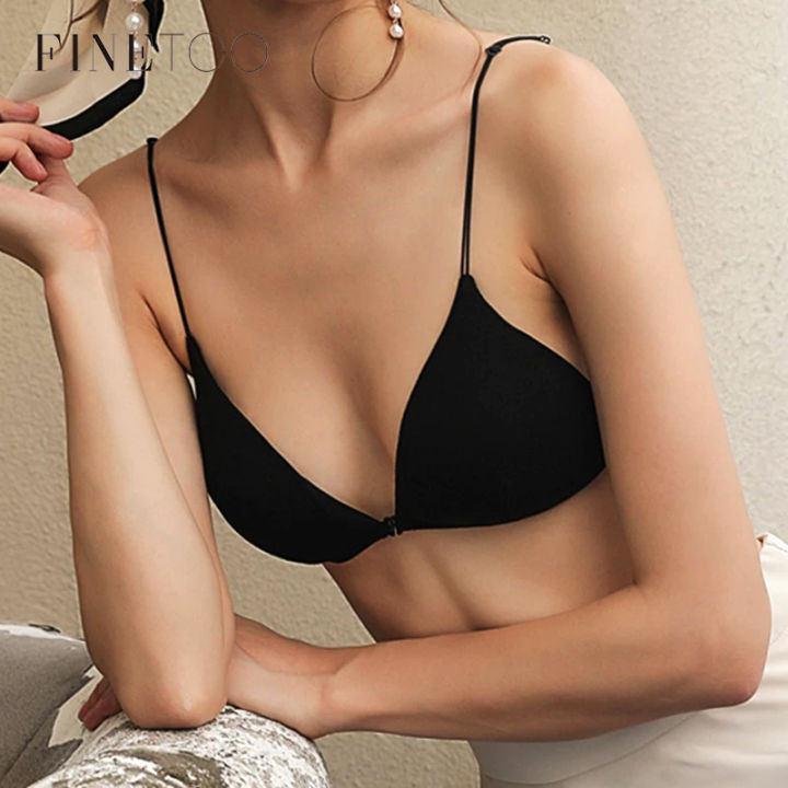 FINETOO NEW French Style Front Closure Bras for Women Girls Backless  Underwear Seamless Wireless Bra Small Chest Female Lingerie
