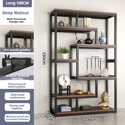 LULU New Chinese Style Antique Shelf Tea Room Storage Rack Tea Display Cabinet Not Solid Wood Full Wall Living Room Modern Minimalist Display Stand Large Capacity Display Rack For Home Tea Room Living Room Decoration And Storage