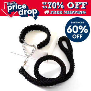 Braided Dog Collar Leash Set Anti Impact P Chain Pet Leash Eight Strand Nylon Leash Dog Leash Pet Snap Leash for Large Medium Small Breed Dogs - Black Color
