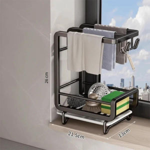 Vixplorn Wall Dishcloth Rack Sink Drainer Kitchen Sponge Holder Towel Hanger Stainless Steel Self Adhesive Rumah Tangga