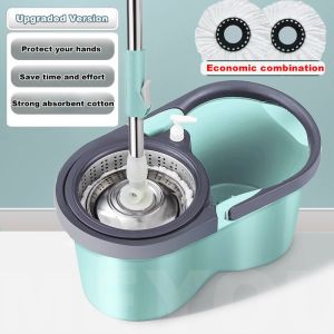 Spin Mop Lantai Spin Stainless Steel Bucket Set Extra Head Floor Magic Mop Microfiber 360°Spin Mop